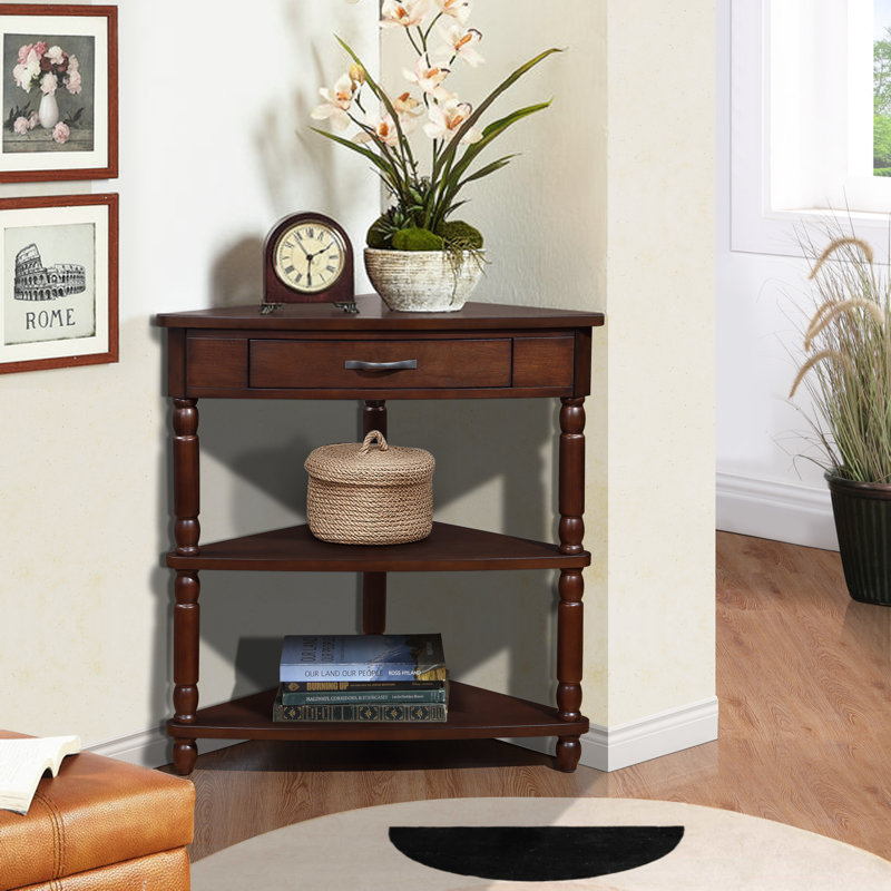 3 Tier End Corner Table 33.8 Triangle Wood Side Table Solid Wood Legs Alcott Hill Color Light Espresso